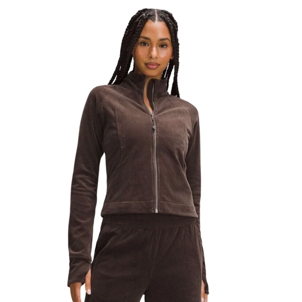 Lululemon Scuba Track Jacket Velvet Cord Espresso Brown Size 6 Full Zip